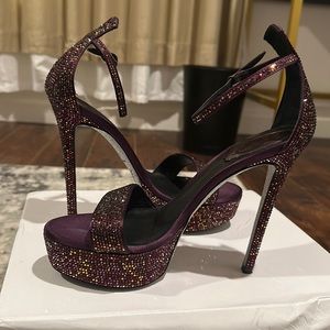 Rene Caovilla Crystal Ankle-Strap Platform Sandals Purple Size 37